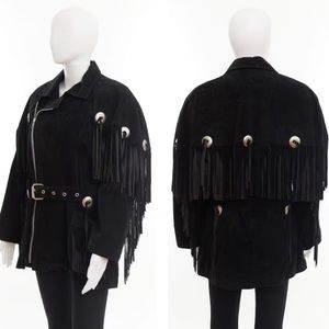 S/M/L 90's western black suede coat /fringe + cape